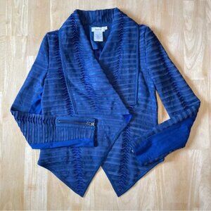 Neiman Marcus Blue Genuine Leather Striped Jacket S